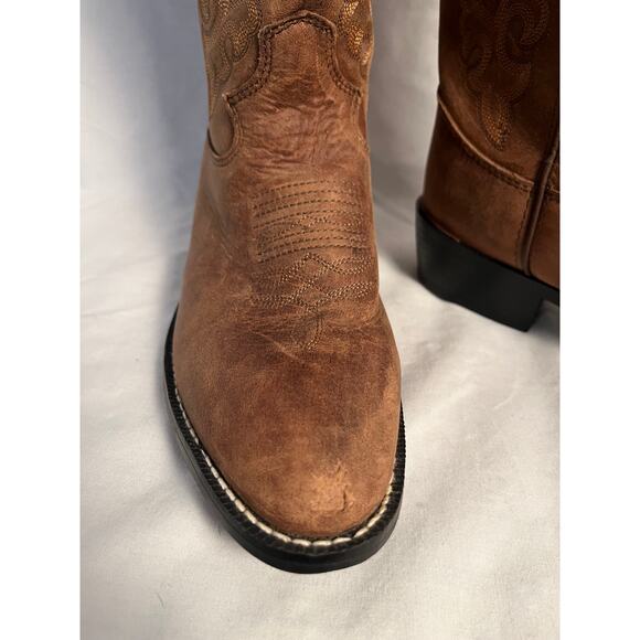 Justin Western Cowboy Boots Brown Leather Youth Size 3D (Big Kids) - Picture 2 of 8